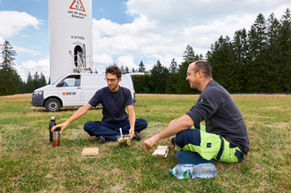 Turbine technicians have lunch